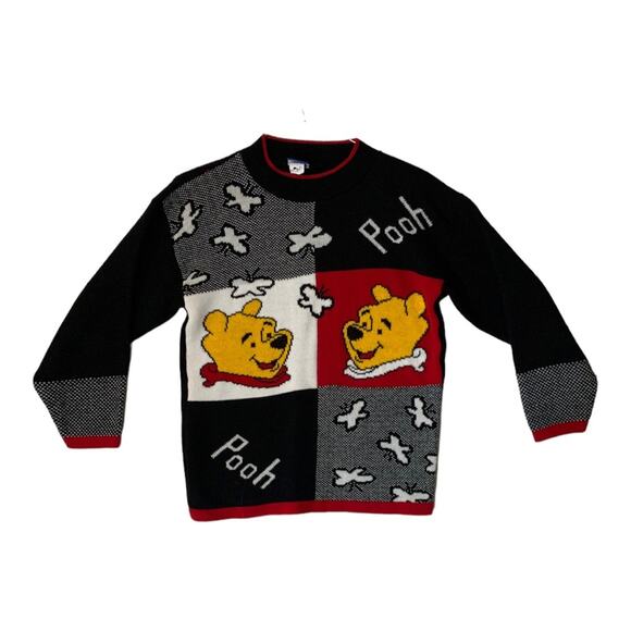 Vintage Pooh Bear knit sweater womens small colorblock cute disney black white y - Picture 1 of 8